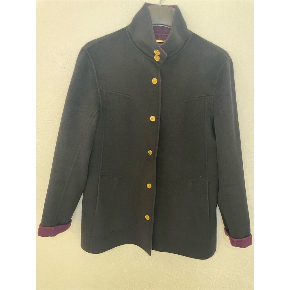 St. John Sport Women's Black Wool Blend Jacket Gold Buttons Size M